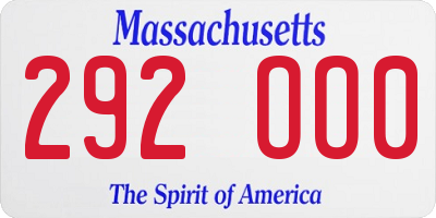 MA license plate 292OO0