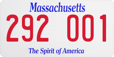 MA license plate 292OO1