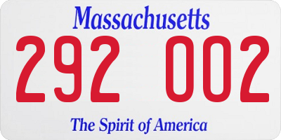 MA license plate 292OO2