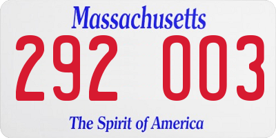 MA license plate 292OO3