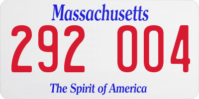 MA license plate 292OO4