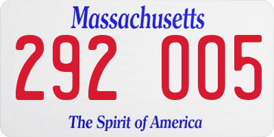 MA license plate 292OO5