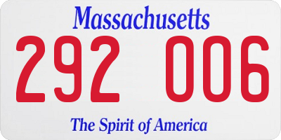 MA license plate 292OO6