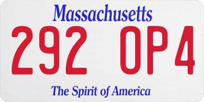 MA license plate 292OP4