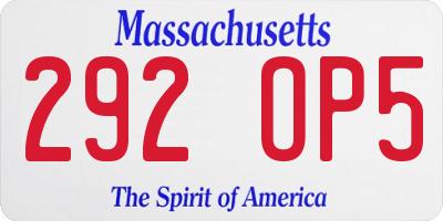 MA license plate 292OP5