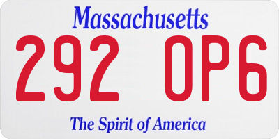 MA license plate 292OP6
