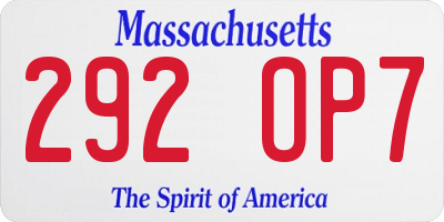 MA license plate 292OP7