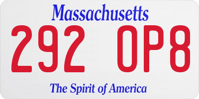 MA license plate 292OP8