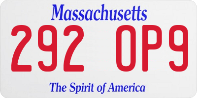 MA license plate 292OP9