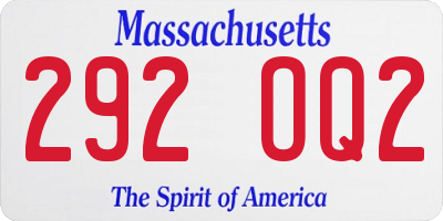 MA license plate 292OQ2
