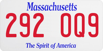 MA license plate 292OQ9