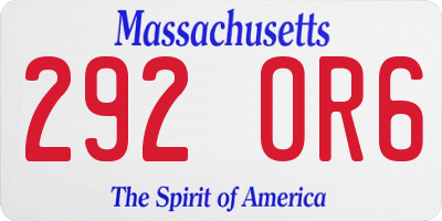 MA license plate 292OR6