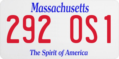 MA license plate 292OS1