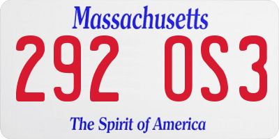MA license plate 292OS3