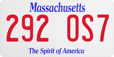 MA license plate 292OS7