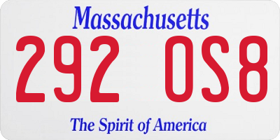 MA license plate 292OS8