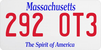 MA license plate 292OT3