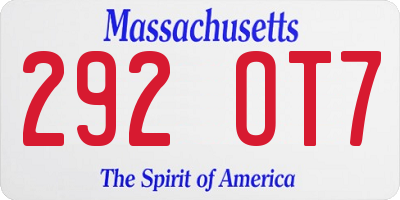 MA license plate 292OT7