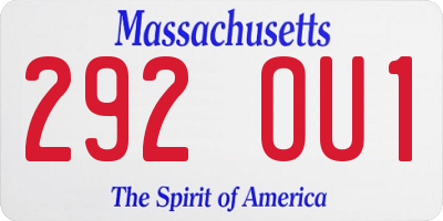 MA license plate 292OU1
