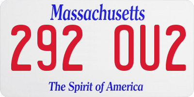MA license plate 292OU2