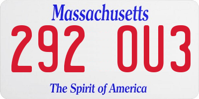 MA license plate 292OU3