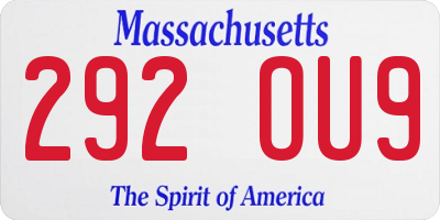 MA license plate 292OU9