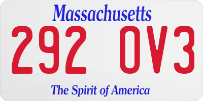 MA license plate 292OV3