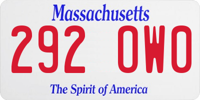 MA license plate 292OW0