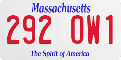 MA license plate 292OW1