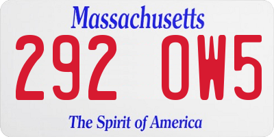 MA license plate 292OW5