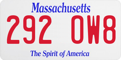 MA license plate 292OW8