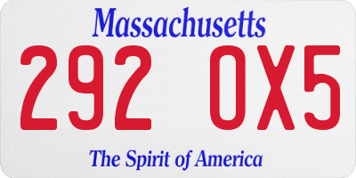 MA license plate 292OX5