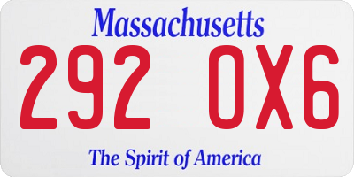 MA license plate 292OX6