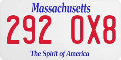 MA license plate 292OX8