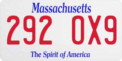 MA license plate 292OX9