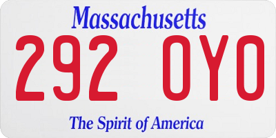 MA license plate 292OY0