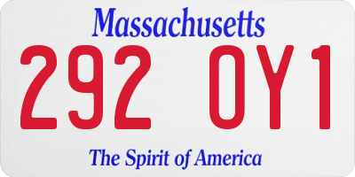 MA license plate 292OY1