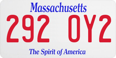MA license plate 292OY2