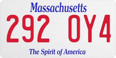 MA license plate 292OY4