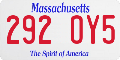 MA license plate 292OY5