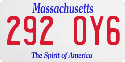 MA license plate 292OY6