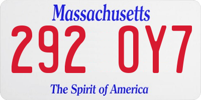 MA license plate 292OY7