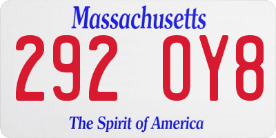MA license plate 292OY8