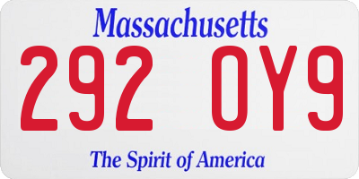 MA license plate 292OY9