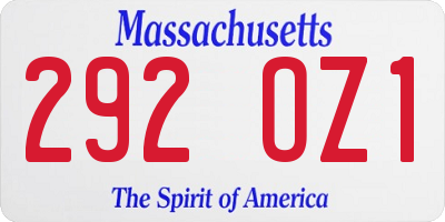 MA license plate 292OZ1