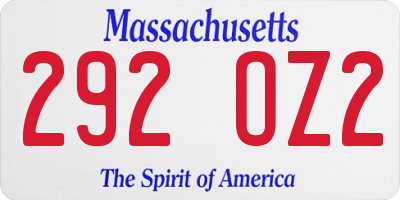 MA license plate 292OZ2