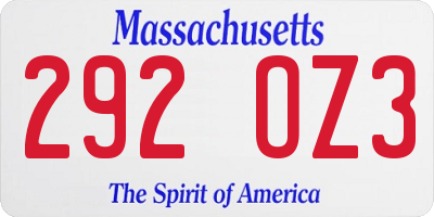 MA license plate 292OZ3