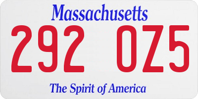 MA license plate 292OZ5