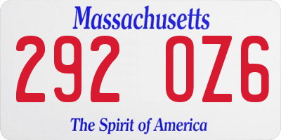 MA license plate 292OZ6