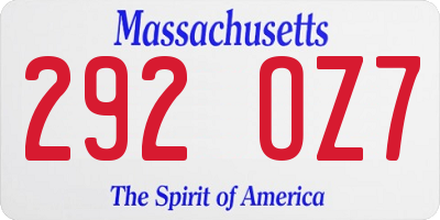 MA license plate 292OZ7